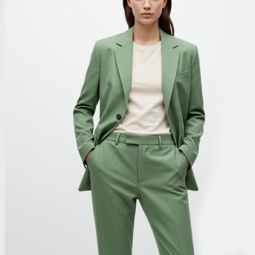 Women’s Sage Green Relaxed-Fit Blazer & Trousers Set – Modern Tailored Suit