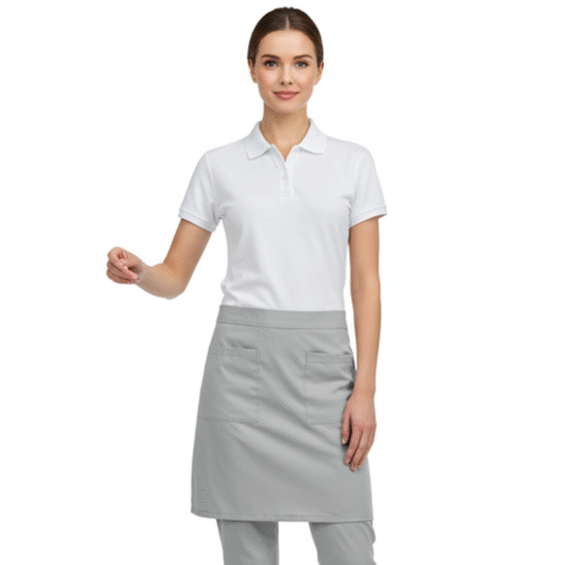 Women’s White Polo Shirt with Light Grey Waist Apron – Service Uniform Set