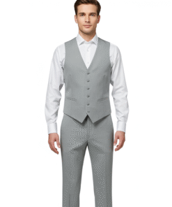 Men’s Light Grey 3-Piece Hospitality Uniform Set – Shirt, Double-Breasted Vest & Trousers