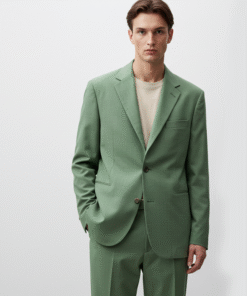 Men’s Sage Green Relaxed-Fit Suit with Notched Lapels – Smart-Casual Two-Piece Set