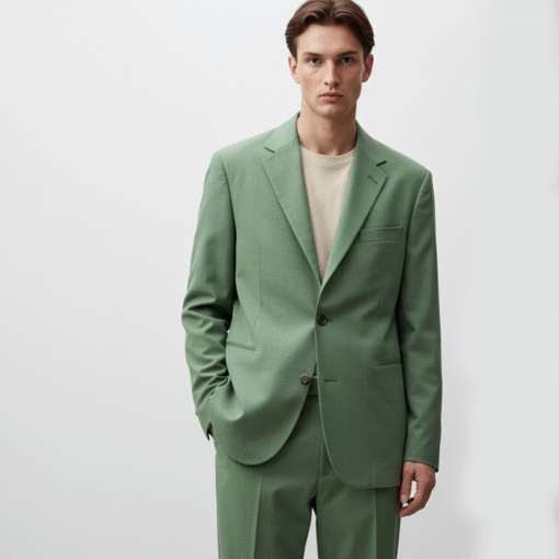 Men’s Sage Green Relaxed-Fit Suit with Notched Lapels – Smart-Casual Two-Piece Set