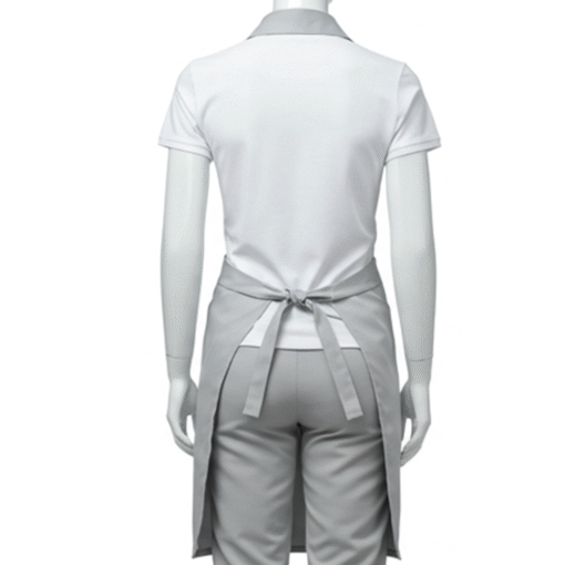 Women’s Hospitality Uniform Set – White Polo with Tailored Grey Apron Vest & Matching Trousers