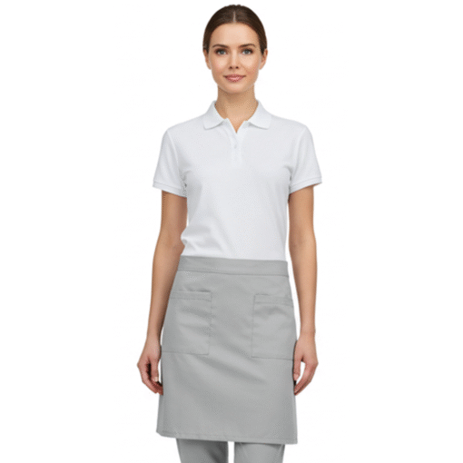 Women’s White Polo Shirt with Light Grey Waist Apron – Service Uniform Set