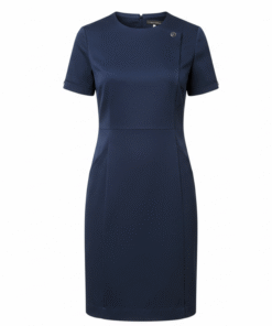Women’s Navy Blue Uniform Dress – Asymmetrical Button Neckline & Notched Sleeves