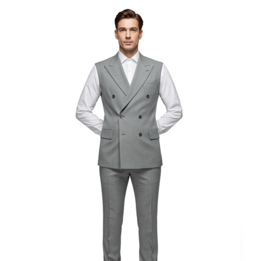 Men’s Light Grey Double-Breasted Vest Uniform Set – Modern Hospitality & Corporate Attire