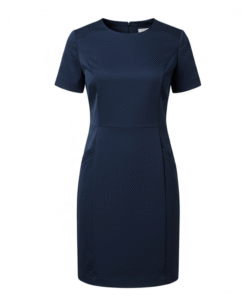 Women’s Navy Blue Uniform Dress – White Sleeve Trim & Tailored Sheath Fit
