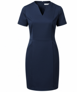 Women’s Navy Blue Uniform Dress – V-Neckline with Tailored Sheath Fit