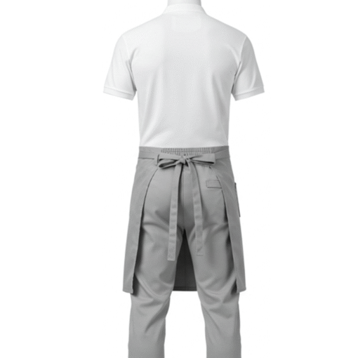 Service Uniform Set – White Polo Shirt, Light Gray Trousers & Matching Waist Apron