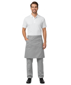 Service Uniform Set – White Polo Shirt, Light Gray Trousers & Matching Waist Apron